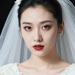 a high detailed face, close up of a punk rocker chic, early thirties, in a white wedding dress