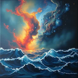 acrylic painting of the ocean mixed with a nebula, by michal karcz, texture, horror themed