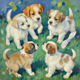 painting of puppies playing an ultrafine detailed painting by natalia goncharova!, pixiv, naive art!, detailed painting!, whimsical!, cubism!!! - 4