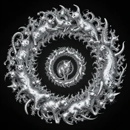 a silver cat sprouting new silver cats, l - system, flame fractal, recursive fractal, apophysis av 8 k uhd