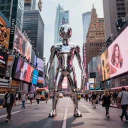 4th dimensional being in the middle of time square new york city, high quality mastercraft digital painting, impossible detail, hyper realistic, sharp, sharp, 4k, ultrahd, virtuosic level detail, gorgeous lighting