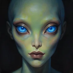 close up sci - fi cosmic horror art simon stalenhag alien blue eyes, olive skin, elegant, highly detailed, centered, digital painting, concept art, smooth, sharp focus, illustration, artgerm, tomasz alen kopera, peter mohrbacher, donato giancola, joseph christian leyendecker, wlop, frank frazetta