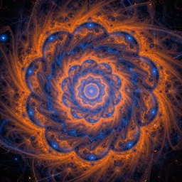 a buddhabrot fractal, high detail, orange and blue colors