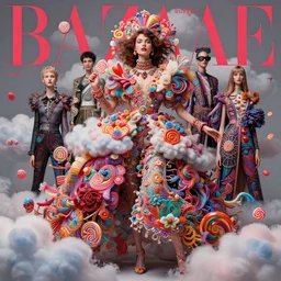 pretty model with clouds and candy : : by martine johanna and simon stalenhag and chie yoshii and casey weldon and wlop : : ornate, dynamic, particulate, rich colors, intricate, elegant, highly detailed, vogue, harper's bazaar art, fashion magazine, smooth, sharp focus, 8 k, octane render