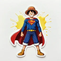die cut sticker, luffy is superman, splatter paint on paper