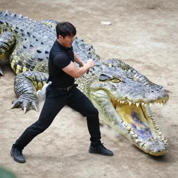 korean handsome and strong man kills the giant crocodile