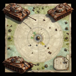2 d overhead view, digital painted rusted dieselpunk tank virtual tabletop asset sheet, vertical floor plan view, roll 2 0, 2 - minute tabletop, battle map prop, black background, unity asset store, by greg rutkowski, trending on artstation
