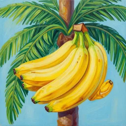 bananas look like baguettes on a palm tree, intricately detailed acrylic painting