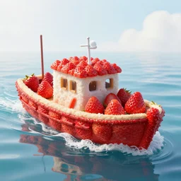 a highly realistic boat made out of strawberry