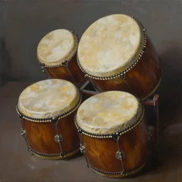 a painting of shamnaic drums , matte painting