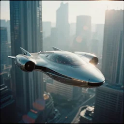 flying cars in scifi cyberpunk city, 3 5 mm lens, analog photography, lens flare