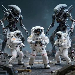 a group of astronauts battling against robotic alien cyborgs