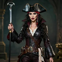 professional photograph of a female vampire pirate. Extremely detailed. 8k
