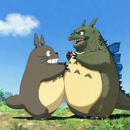 Totoro fighting godzilla