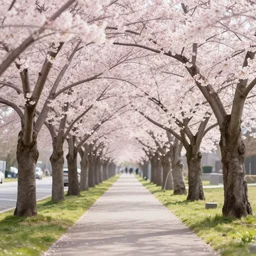 digital art of cherry trees blossoming on the sidewalk