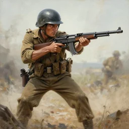 a painting of a character fighting in the vietnam war holding a Gun by Mark Arian, high detail, hyperrealistic, concept art, artstation, 8k