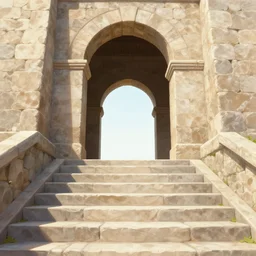a beautiful illustration of a a first person perspective shot looking up a stone staircase leading to an ancient stone archway that leads to with aaahh!!! Real monsters pouring out of it by James Gurney and beeple | Time White: .3 | cinematic lighting | unreal engine