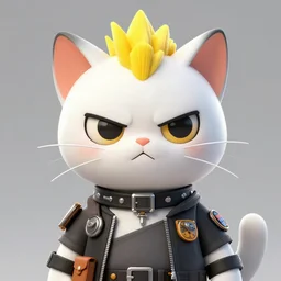 a cute cartoon cat with a collar and a yellow mohawk mane, defiant and beautiful, andro, detailed, mechanic punk outfit, digital illustration