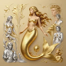 gold and silver tones, mermaid, style of moebius, james jean, rutkowski, mcbess, cinematic, high detail, award winning, 8 k photorealistic