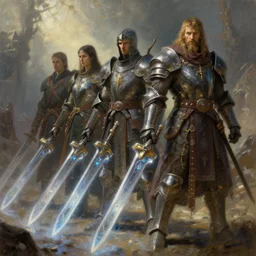 ancient slavic knights as futuristic ops with plasma blades!!!, sci - fi!!, hyperrealistic, highly detailed, cinematic, volumetric sunlight, beautiful, cgssociety, artstation, 8 k, oil painting by greg rutkowski, by artgerm, by wlop