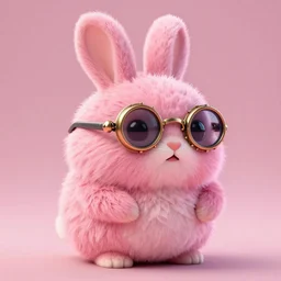 shaggy furry round rabbit with steampunk glasses, art by ovopack, tatsuro kiuchi, yoji shinkawa, cute, cartoon, 3 d art, 8 k, c 4 d, unreal engine, fantasy, pink color scheme, perfect lighting, smooth, digital art, concept art, trending on artstation, illustration