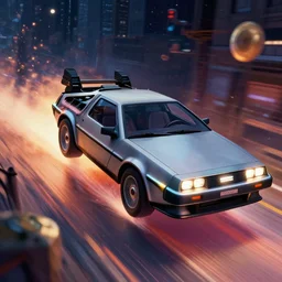 a delorean travelling through time, digital art