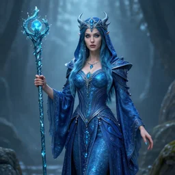 elemental water witch in ornate blue robes and staff, highly detailed, 8 k, hdr,, clayton crain