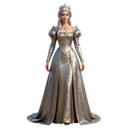 silver-haired queen in royal gown, detailed 3d character render, full body, standing, isolated on a pure white background, centered, whole figure in frame, sharp focus, studio lighting