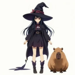 full body portrait character concept art, anime key visual of a little witch with her capybara mascot, delicate eyes features finely detailed perfect face, gapmoe yandere grimdark, trending on pixiv fanbox, painted by greg rutkowski makoto shinkai takashi takeuchi studio ghibli