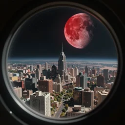 a view through a telescope of a distant city on a red moon in space, david a hardy, trending on artstation, hyper detailed science fiction art