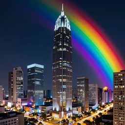 city at night, high detail, high modernization, ultra mega super hyper lighting bright colors of the rainbow, ultra mega super hyper realistic