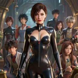 highly detailed portrait of a beautiful female wearing a latex suit, stephen bliss, 8 k, unreal engine, by greg rutkowski, loish, rhads, ferdinand knab, makoto shinkai and lois van baarle, ilya kuvshinov, rossdraws, tom bagshaw, global illumination, radiant light, detailed and intricate environment