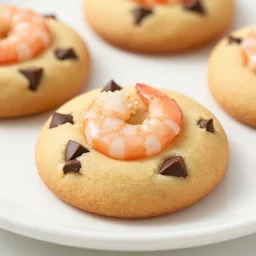 a 5 0 mm macro shot of a plate of chocolate chip and prawn cookies