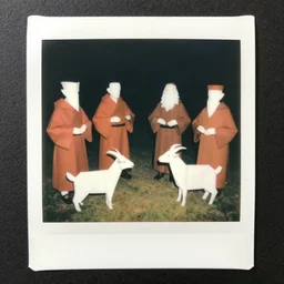 breton monks like rasputin and a goat!!!, paper origami, polaroid