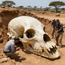 paleontologists find a giant skull inside a dig site, south africa, photography