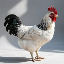 a black-tailed white japanese bantam chicken