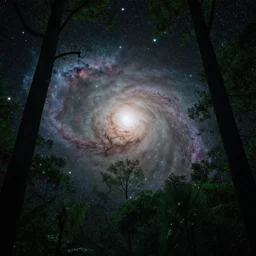 a see of nebulas through a forest