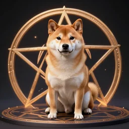Demonic Shiba Inu sitting in the center of a pentagram, 8k UHD, Nature photography, high detail, High quality, stunning lighting, beautiful lighting,