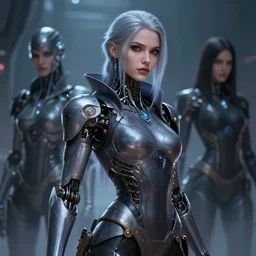 cyborg necromancer, beautiful girl, scifi, futuristic, friendly, pure, highly detailed, masterpiece, artstation, art by emika lightweaver and antoine collignon