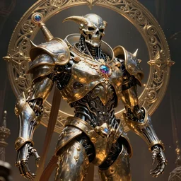 still frame from Prometheus movie by giger, necron lord editorial by Malczewski, biomechanical armoured knight by Wayne Barlowe, ornate elaborate complex artifact of death