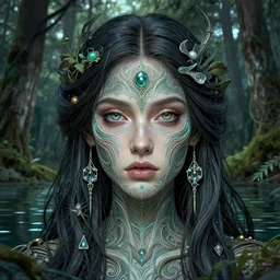 “ the birth of the goddess of the lake, fantasy, leesha hannigan, intricate, highly detailed face, forest ”