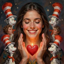 a beautiful portrait of a female shaman smiling with eyes closed connecting to her heart, self - care, love, symetrical, designed by dr seuss and michal karcz, by cyril rolando and asher durand and natalie shau