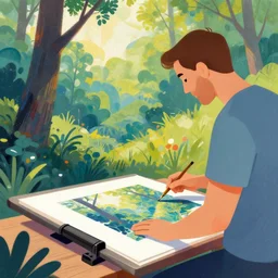 a man printing the nature in color, amazing digital painting, illustration, abstract, in the style of gret rutkowski, website illustration, amazing detail