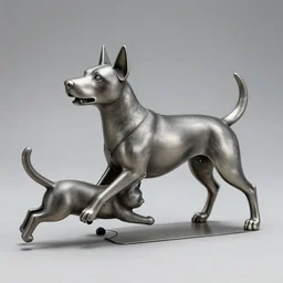 a Brushed Metal Statue of a dog chasing a cat