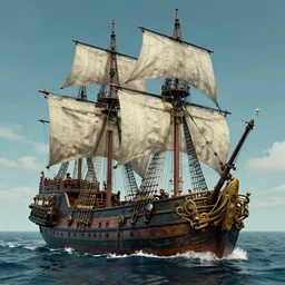 full body  photograph of steampunk pirates on their ship.  Extremely detailed. 8k