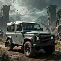 Land Rover Defender 110 (1985), The Elder Scrolls V: Skyrim, Riften, The Rift, an epic fantasy, dramatic lighting, cinematic, establishing shot, extremely high detail, photorealistic, cinematic lighting, artstation, by simon stalenhag