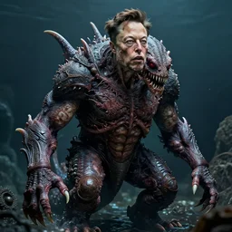 elon musk as a scary sea creature, elon musk, photorealistic, cinematic lighting, highly detailed, very intricate, by hr giger