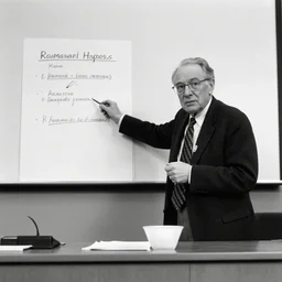 Mickey presenting his proof of the Riemann Hypothesis in a conference, black and white photography, archive, alexander grothendieck