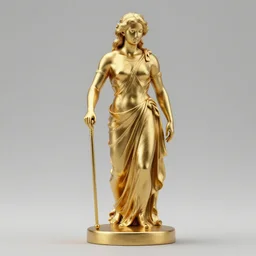 a golden statue begging for something while holding a cane, realistic, detailed