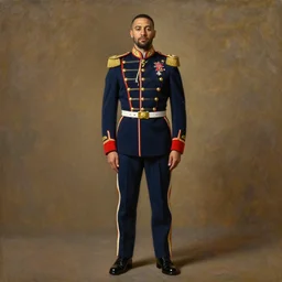 full body portrait of the dictator of the new orleans pelicans, 1 8 8 9, in full military garb, midnight blue, red, gold and white, oil on canvas by william sidney mount, trending on artstation